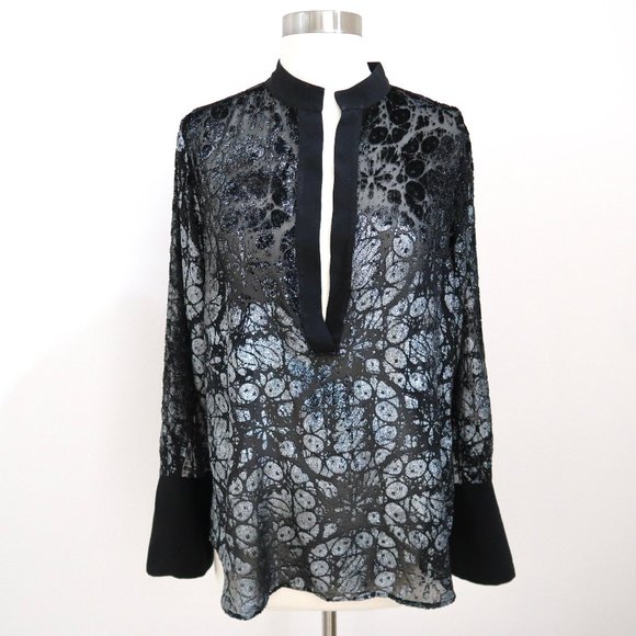 NILI LOTAN Metallic burnout velvet blouse